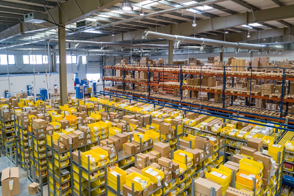 Warehouse interior with pallet racks and inventory